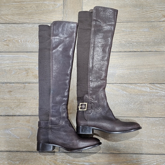 Tory Burch Jack Landed Capra Elastic Leather Over The Knee Riding Boots Size 7.5 - Picture 3 of 14